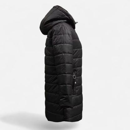 Diana | Damen Fleece-gefütterte Kapuzenjacke – Figurbetonte Lange Übergangsjacke mit Reißverschluss & Warmem Innenfutter