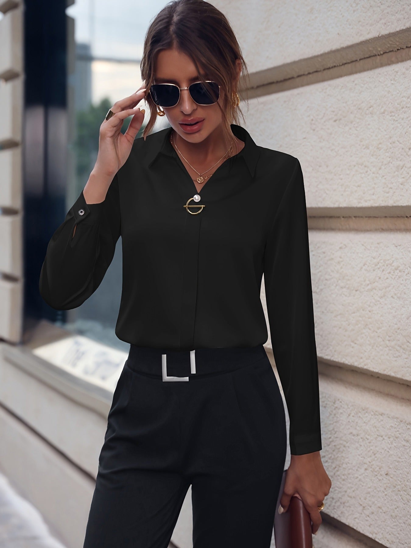 Damen Einfarbige Bluse mit tailliertem Schnitt – Elegante Bluse für Büro und stilvolle Alltagslooks