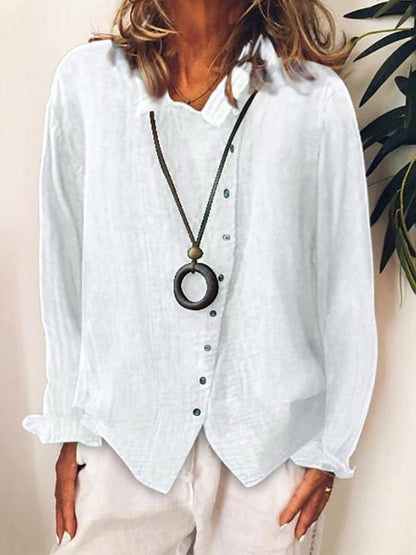 Damen Baumwoll-Leinen Longbluse – Locker, Luftig & Vielseitig