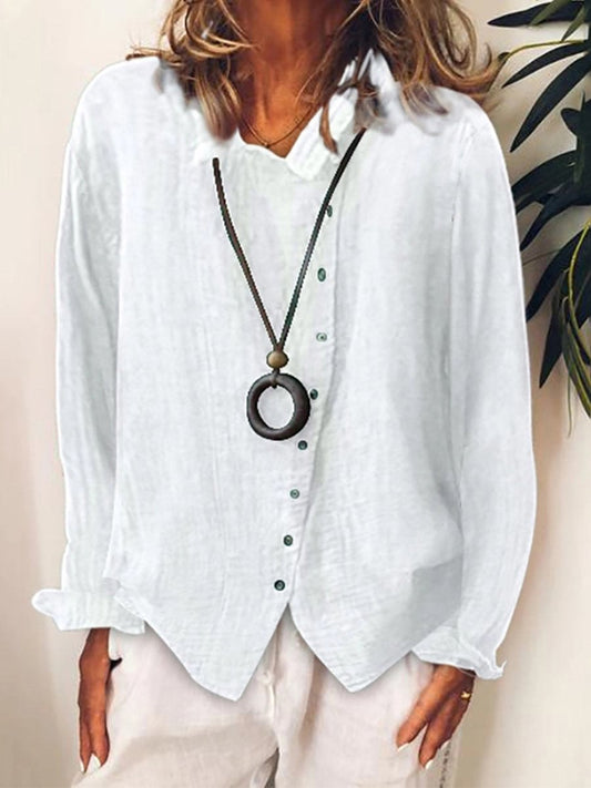 Damen Baumwoll-Leinen Longbluse – Locker, Luftig & Vielseitig