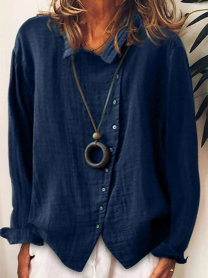Damen Baumwoll-Leinen Longbluse – Locker, Luftig & Vielseitig