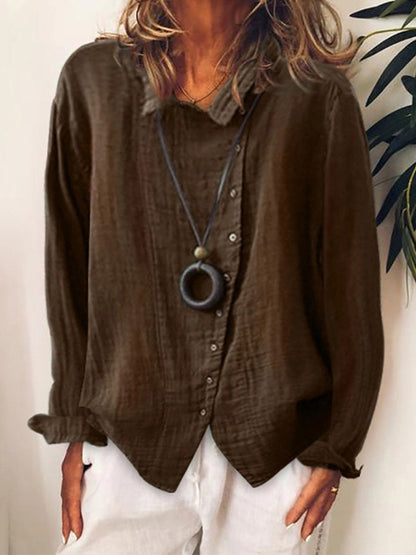 Damen Baumwoll-Leinen Longbluse – Locker, Luftig & Vielseitig