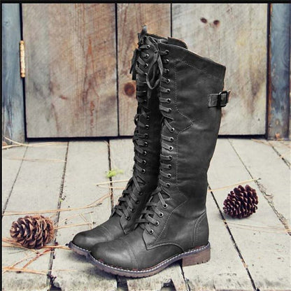 Damen Hohe Schnürstiefel im Vintage-Look | Stylische Herbststiefel mit Profilsohle