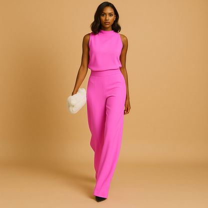 Jumpsuit Damen | hoher Kragen und weites Bein für zeitlose Eleganz