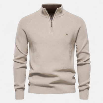 Vincent | Herren Stehkragen Strickpullover mit Reißverschluss – Feine Baumwolle für Herbst & Winter