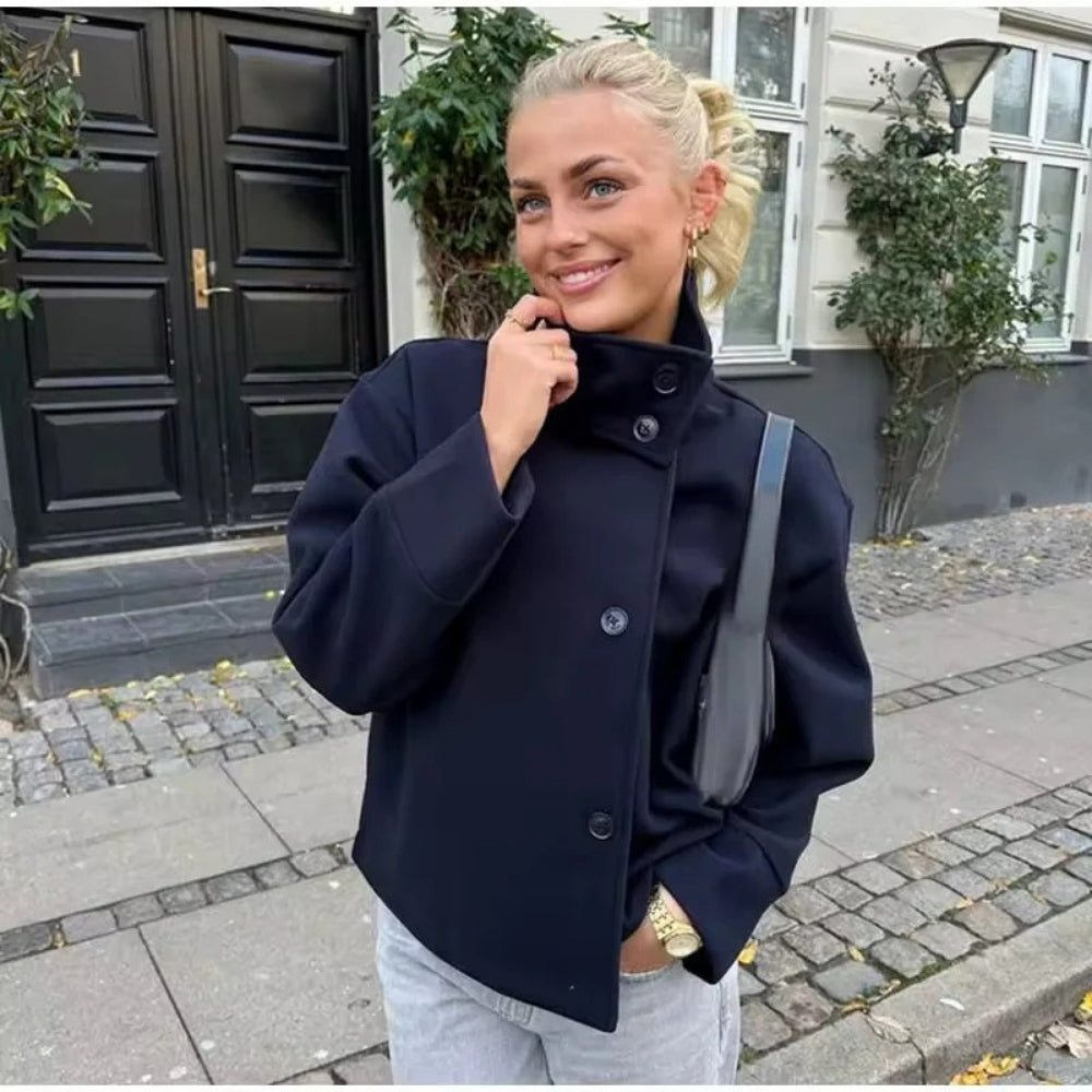 Damen Übergangsjacke mit hohem Kragen – Klassische Kurzjacke für Alltag und wechselnde