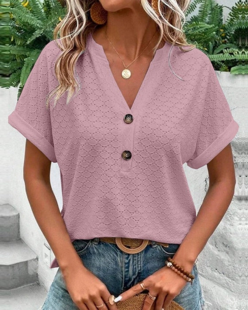 Damen Kurzarm Oberteil mit V-Ausschnitt – Leichtes Sommer Top für Freizeit und Alltag