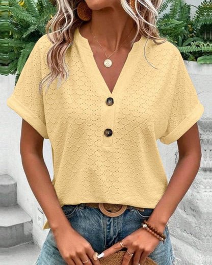 Damen Kurzarm Oberteil mit V-Ausschnitt – Leichtes Sommer Top für Freizeit und Alltag