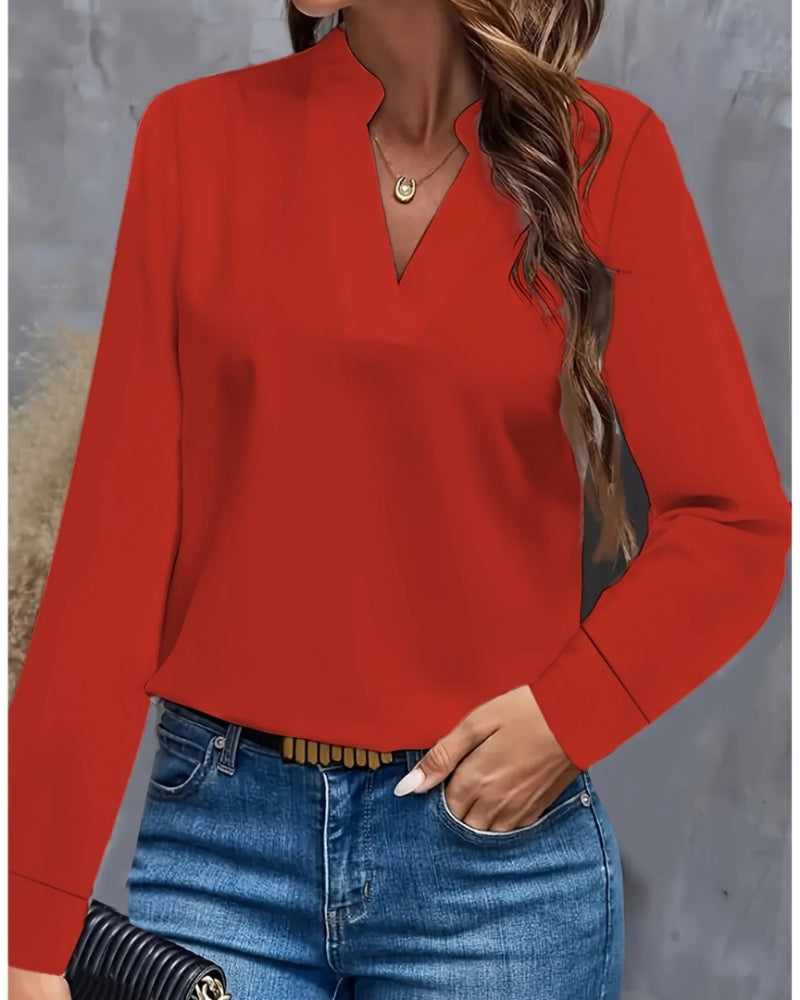 Damen Langarmbluse mit V-Ausschnitt – Elegante Bluse für Büro, Meetings und Alltag