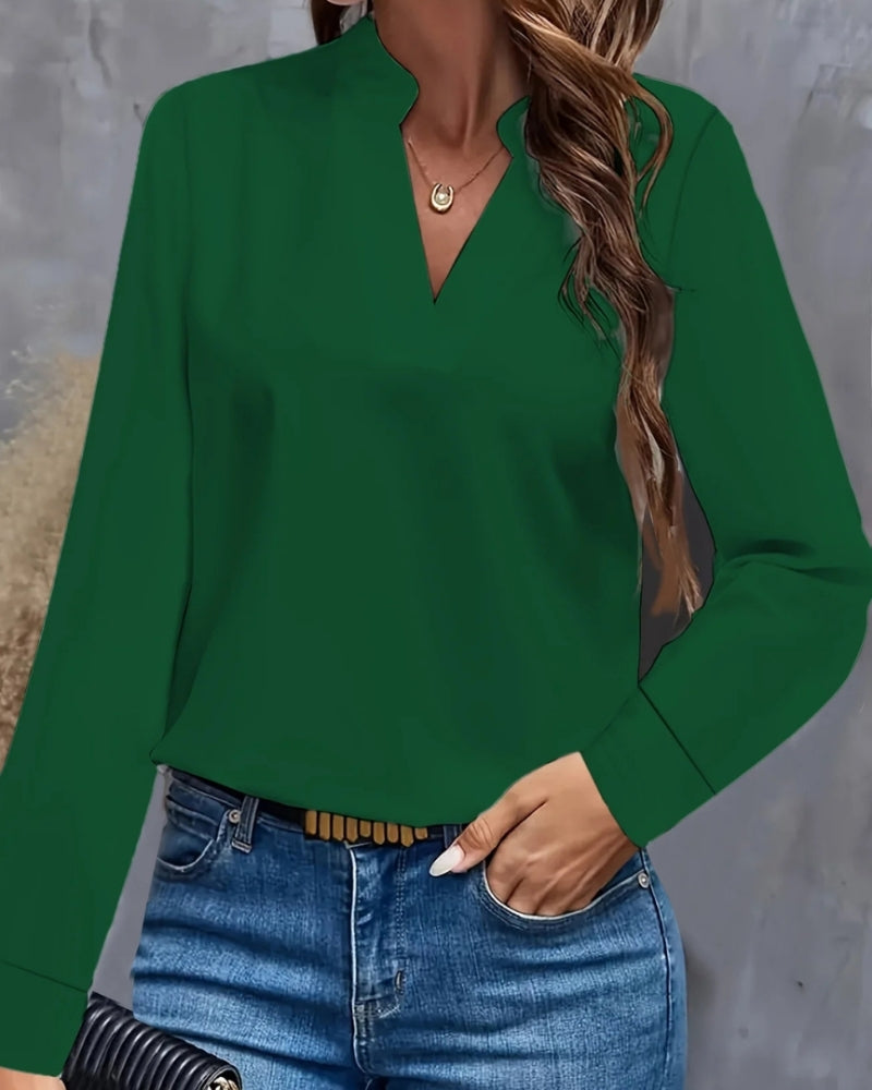 Damen Langarmbluse mit V-Ausschnitt – Elegante Bluse für Büro, Meetings und Alltag