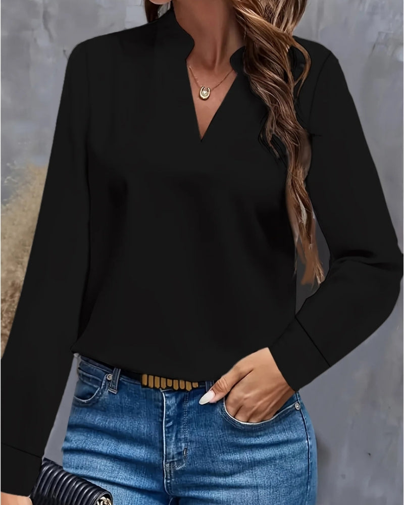 Damen Langarmbluse mit V-Ausschnitt – Elegante Bluse für Büro, Meetings und Alltag