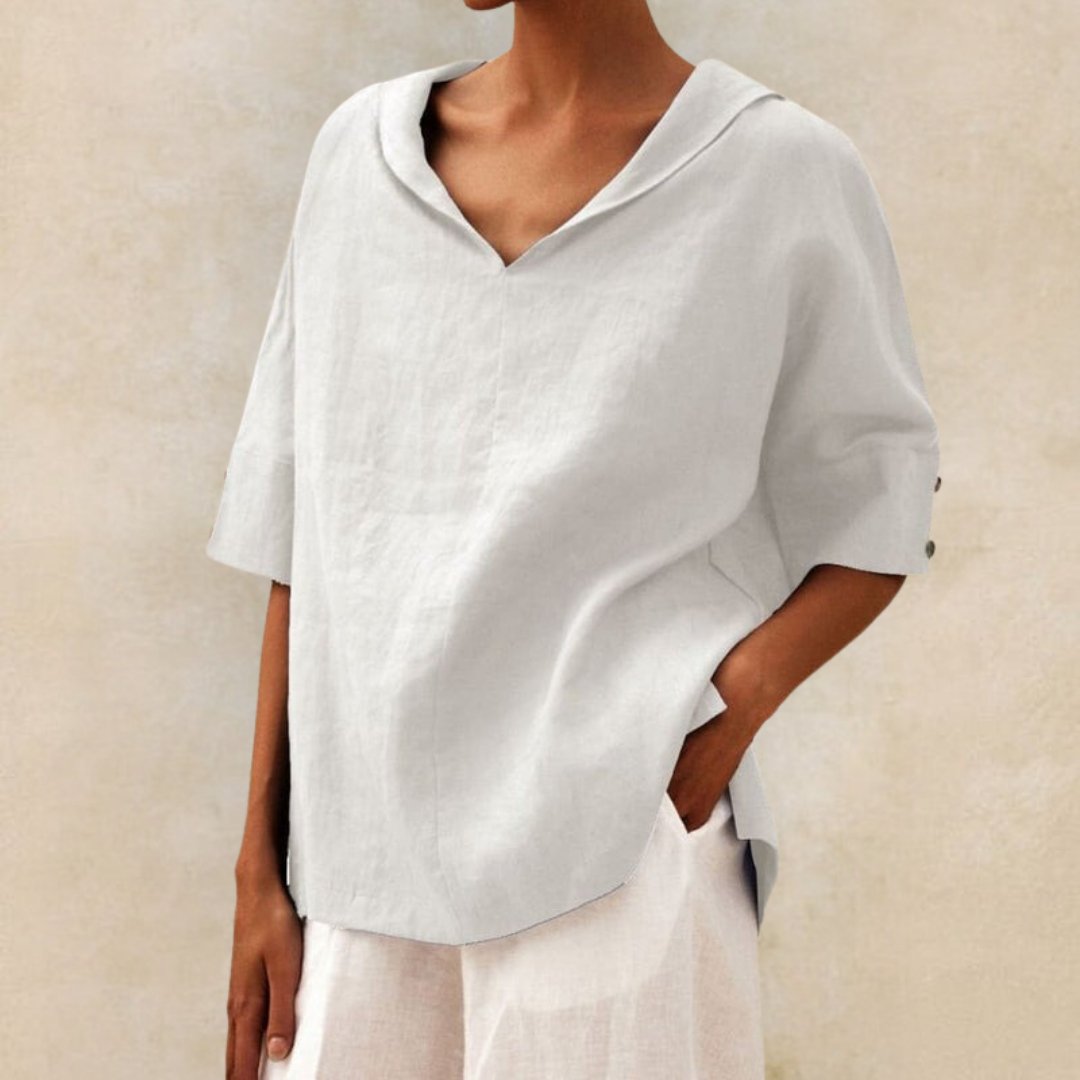 Damen Leinenbluse mit V-Ausschnitt – Leicht, Elegant & Atmungsaktiv