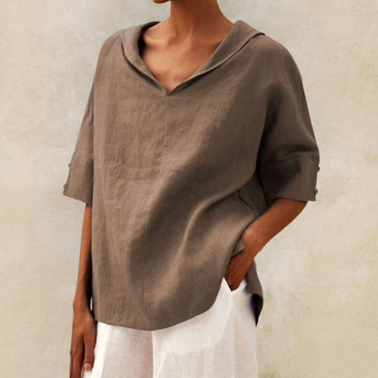 Damen Leinenbluse mit V-Ausschnitt – Leicht, Elegant & Atmungsaktiv