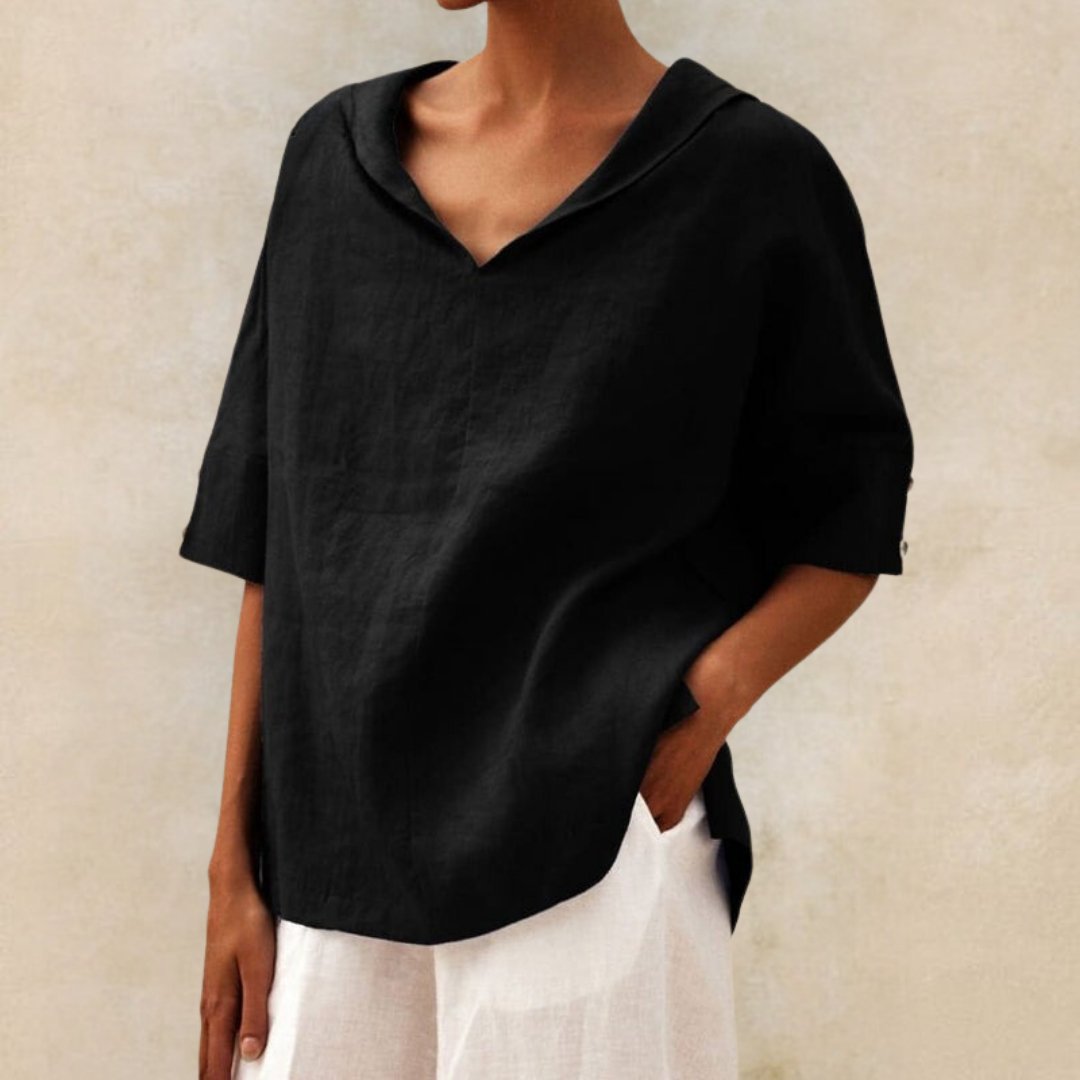 Damen Leinenbluse mit V-Ausschnitt – Leicht, Elegant & Atmungsaktiv