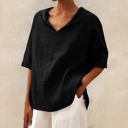 Damen Leinenbluse mit V-Ausschnitt – Leicht, Elegant & Atmungsaktiv