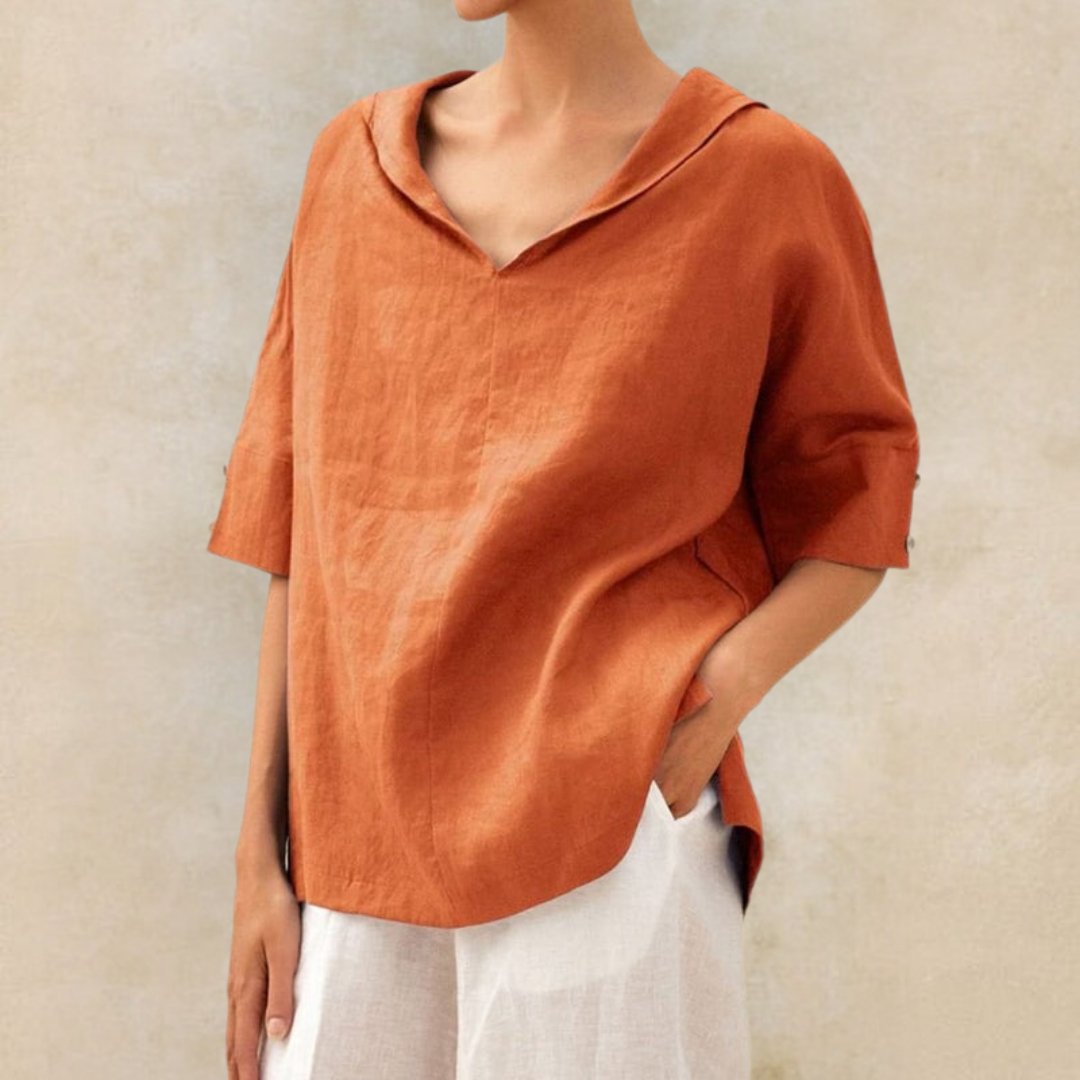 Damen Leinenbluse mit V-Ausschnitt – Leicht, Elegant & Atmungsaktiv