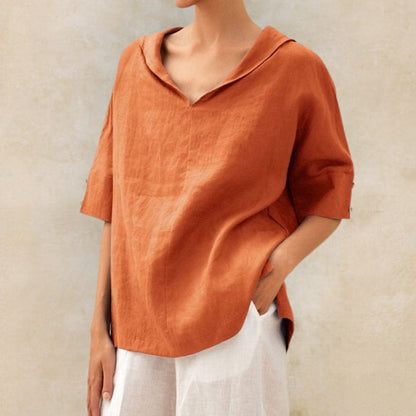 Damen Leinenbluse mit V-Ausschnitt – Leicht, Elegant & Atmungsaktiv