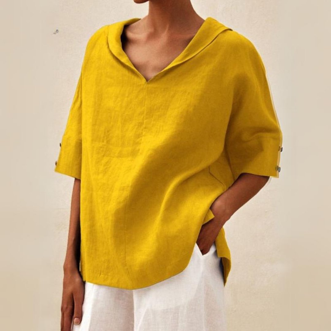 Damen Leinenbluse mit V-Ausschnitt – Leicht, Elegant & Atmungsaktiv