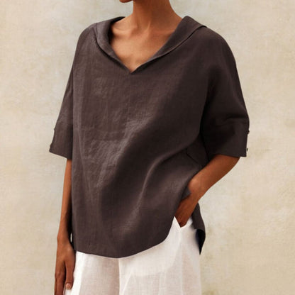 Damen Leinenbluse mit V-Ausschnitt – Leicht, Elegant & Atmungsaktiv