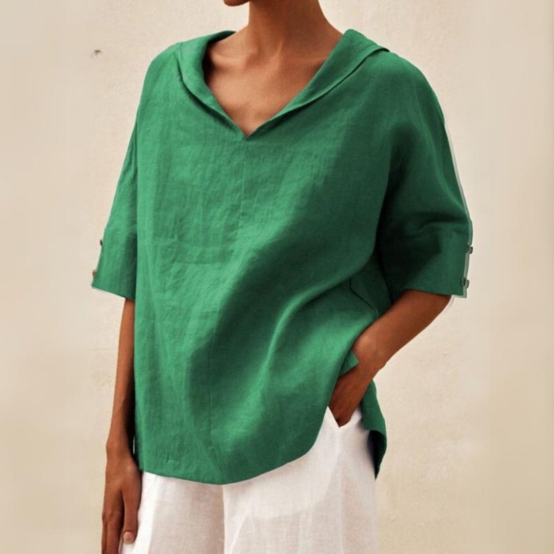 Damen Leinenbluse mit V-Ausschnitt – Leicht, Elegant & Atmungsaktiv