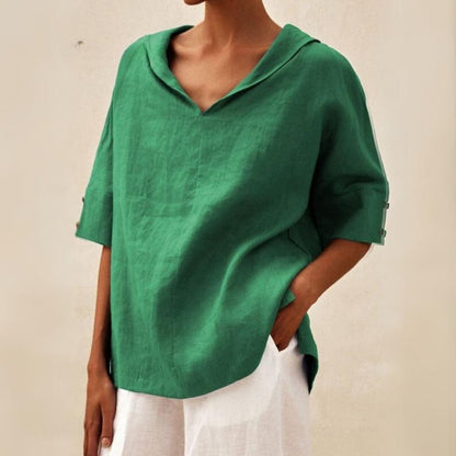 Damen Leinenbluse mit V-Ausschnitt – Leicht, Elegant & Atmungsaktiv