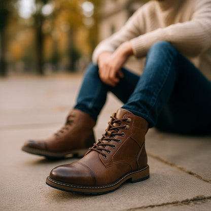Herren Vintage Lederstiefeletten | Robuste Alltagsschuhe aus Echtleder