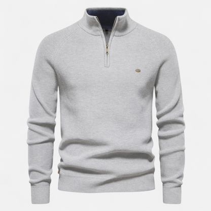 Vincent | Herren Stehkragen Strickpullover mit Reißverschluss – Feine Baumwolle für Herbst & Winter