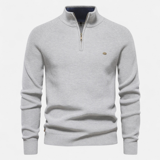 Vincent | Herren Stehkragen Strickpullover mit Reißverschluss – Feine Baumwolle für Herbst & Winter