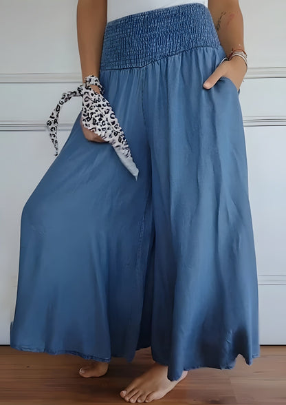 Damen Hose mit elastischem Bund und weitem Bein – Komforthose für Alltag, Reisen und entspannte Outfits
