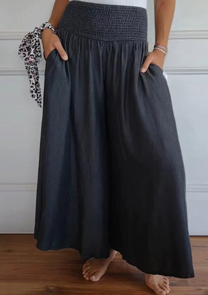 Damen Hose mit elastischem Bund und weitem Bein – Komforthose für Alltag, Reisen und entspannte Outfits