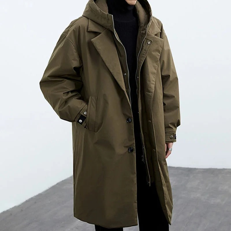Langer Herren-Puffer-Trenchcoat | wasserfest & warm gefüttert