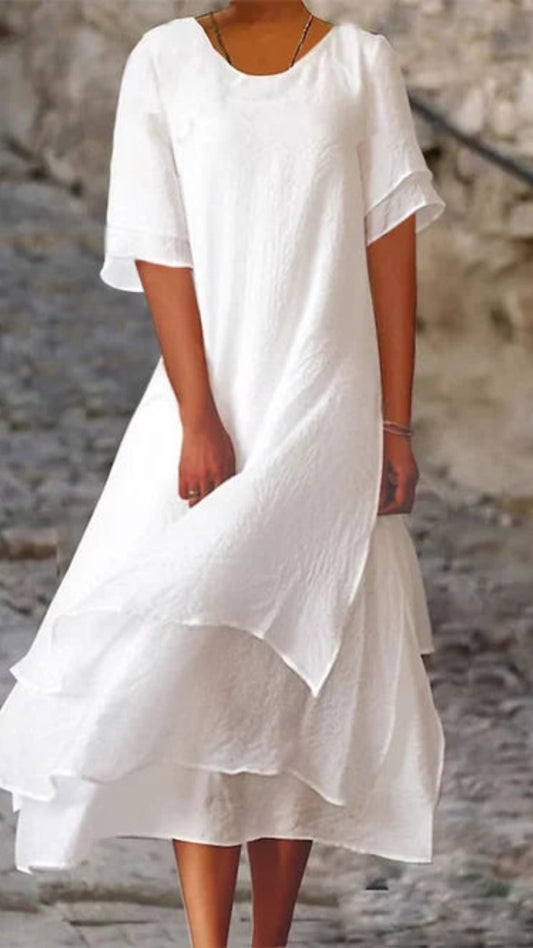 Damen Midi-Abendkleid mit mehrlagigem Saum – Elegantes Kleid für Alltag, Reisen und festliche Anlässe