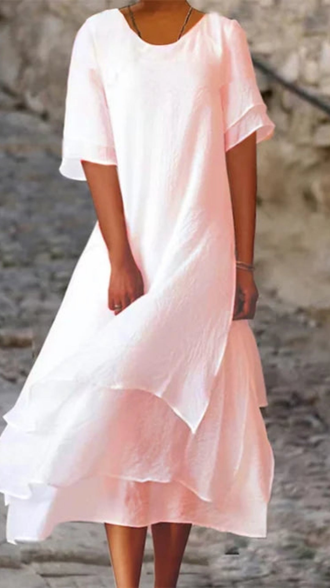 Damen Midi-Abendkleid mit mehrlagigem Saum – Elegantes Kleid für Alltag, Reisen und festliche Anlässe