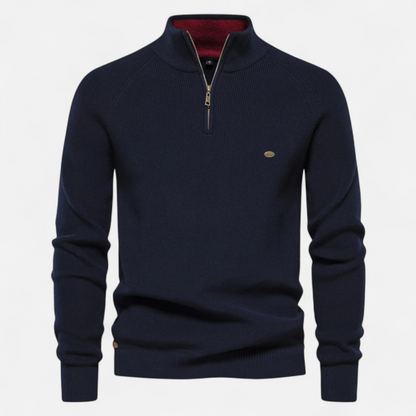 Vincent | Herren Stehkragen Strickpullover mit Reißverschluss – Feine Baumwolle für Herbst & Winter