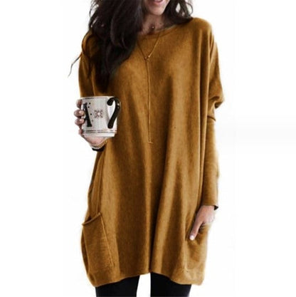 Damen Oversize Strickpullover Lang | Warmer Winterpullover mit Taschen