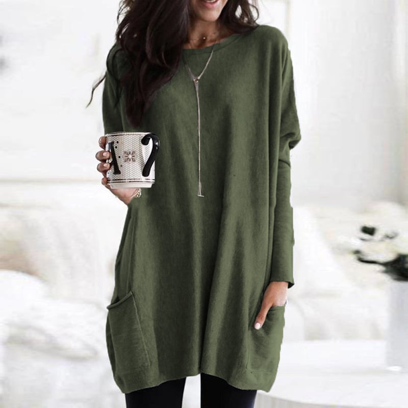 Damen Oversize Strickpullover Lang | Warmer Winterpullover mit Taschen