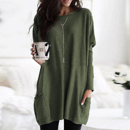 Damen Oversize Strickpullover Lang | Warmer Winterpullover mit Taschen