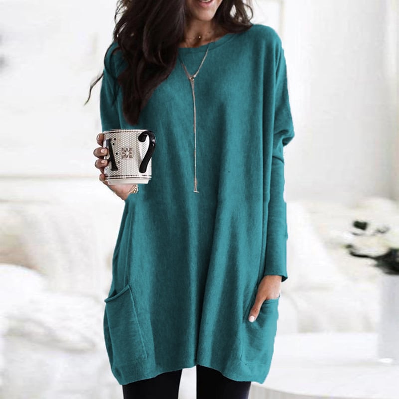 Damen Oversize Strickpullover Lang | Warmer Winterpullover mit Taschen