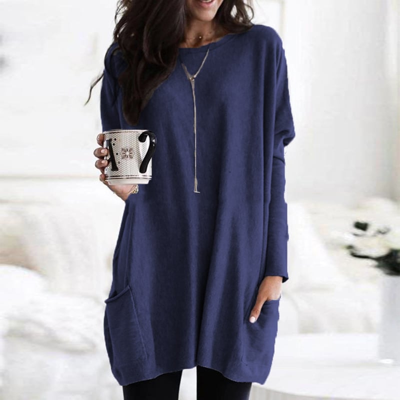 Damen Oversize Strickpullover Lang | Warmer Winterpullover mit Taschen