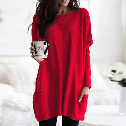 Damen Oversize Strickpullover Lang | Warmer Winterpullover mit Taschen