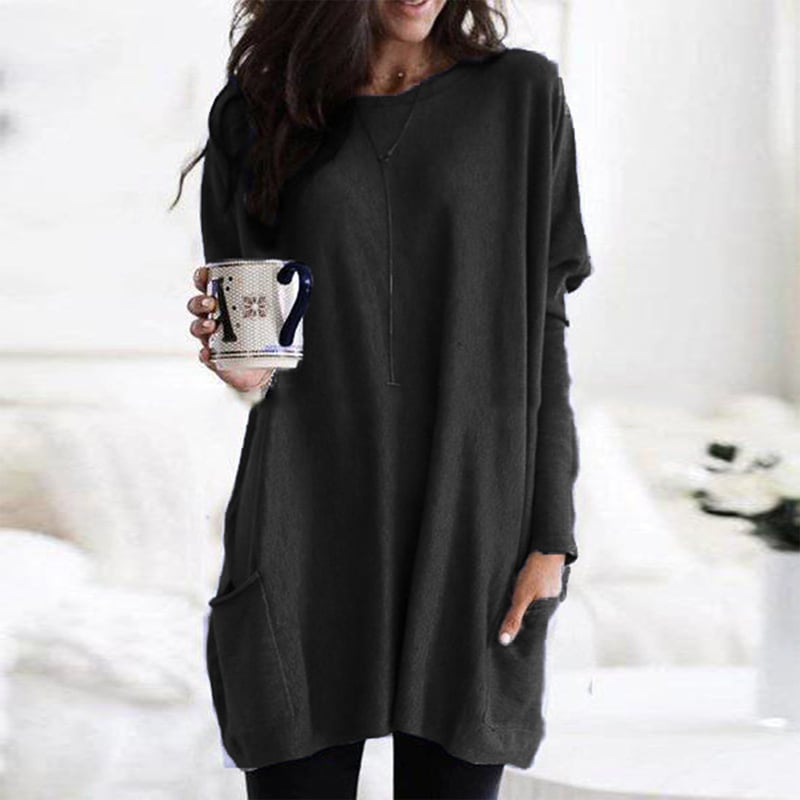 Damen Oversize Strickpullover Lang | Warmer Winterpullover mit Taschen