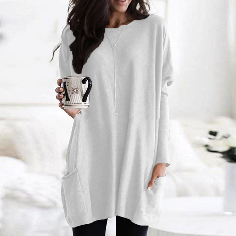 Damen Oversize Strickpullover Lang | Warmer Winterpullover mit Taschen
