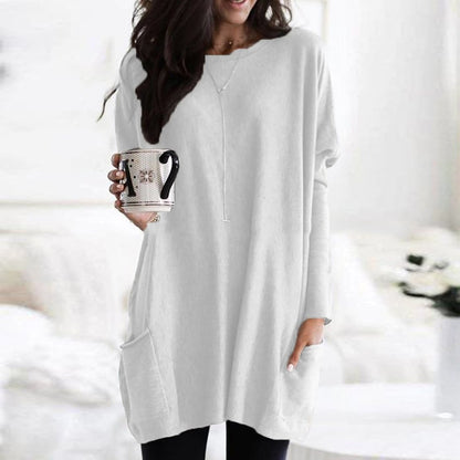 Damen Oversize Strickpullover Lang | Warmer Winterpullover mit Taschen