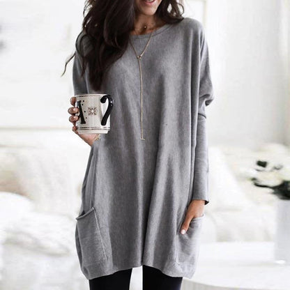 Damen Oversize Strickpullover Lang | Warmer Winterpullover mit Taschen