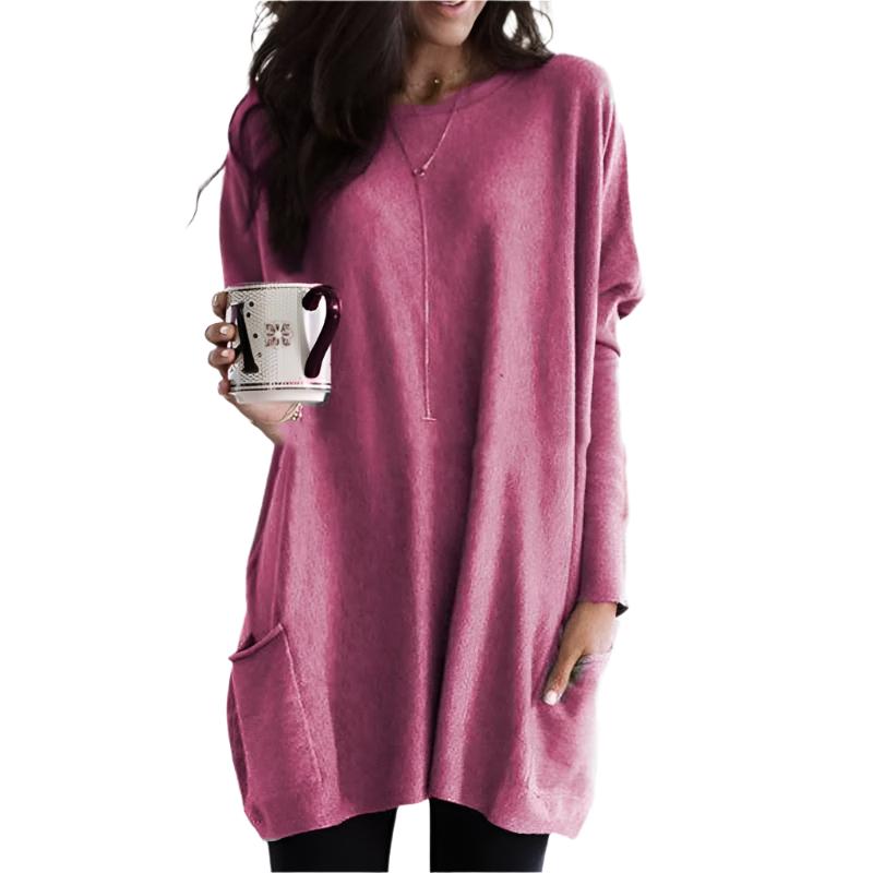 Damen Oversize Strickpullover Lang | Warmer Winterpullover mit Taschen