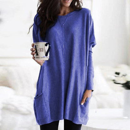 Damen Oversize Strickpullover Lang | Warmer Winterpullover mit Taschen