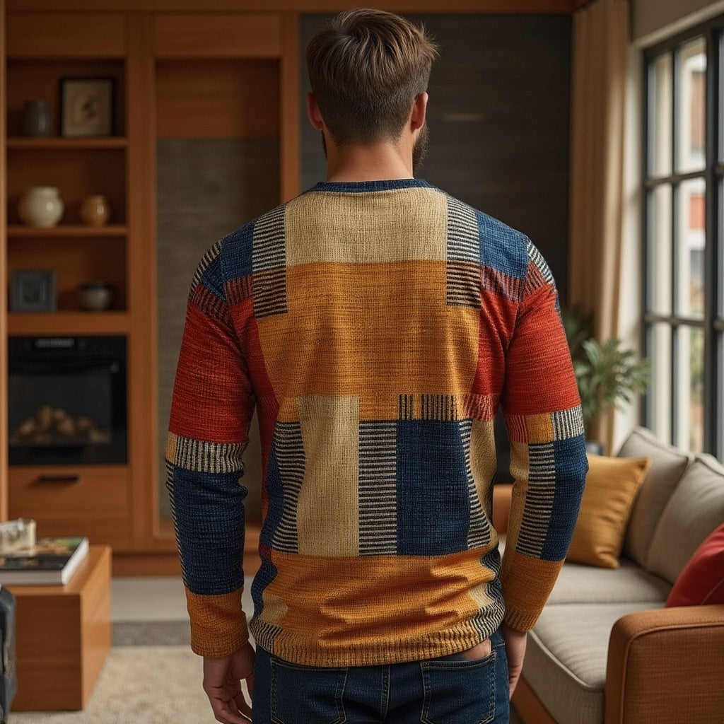 Matthis | Herren Rundhals Kaschmir Pullover in Multicolor Blockdesign – Stilvoll und Warm