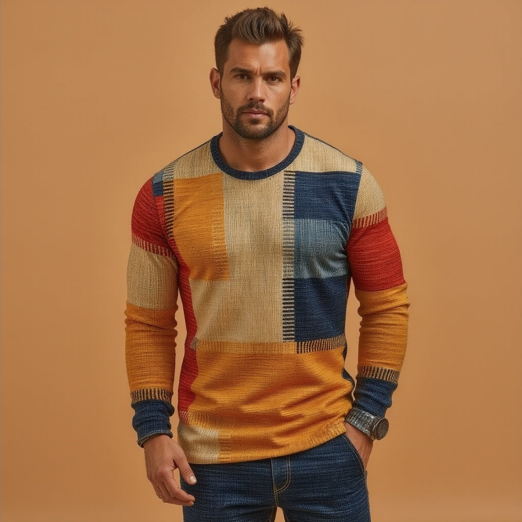 Matthis | Herren Rundhals Kaschmir Pullover in Multicolor Blockdesign – Stilvoll und Warm