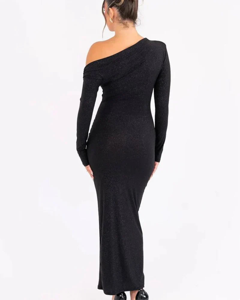 Glamouröses One-Shoulder Pailletten Maxikleid Damen