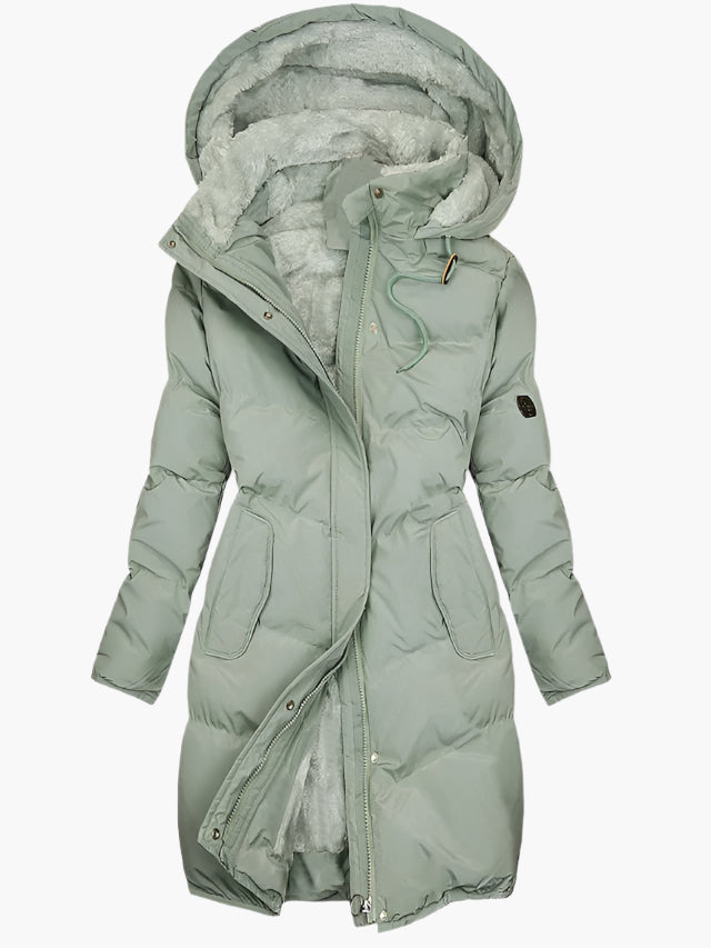 Hertha | Damen Wintermantel mit Kapuze & Reißverschluss – Gefütterter Steppmantel mit Fleece-Innenfutter, Elegant & Warm für Alltag & Outdoor